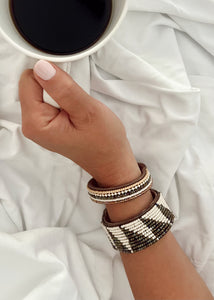 Tanzanian Neutral Stripes Beaded Leather Bracelet