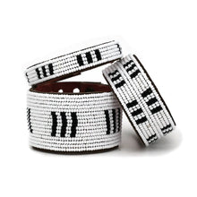 Load image into Gallery viewer, Tanzanian Black + White Stitches Leather Bracelet