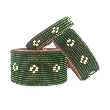 Load image into Gallery viewer, Tanzanian Diamond Green + Pearl Beaded Leather Bracelet