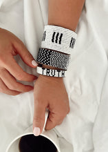 Load image into Gallery viewer, Tanzanian Black + White Stitches Leather Bracelet