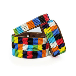 Tanzanian Patchwork Multi Beaded Leather Bracelet