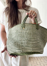 Load image into Gallery viewer, Sisal Stripe Tote - Green/Ivory