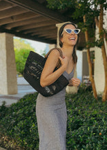 Load image into Gallery viewer, Black Lacework Basket - Brown Leather Handles