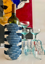 Load image into Gallery viewer, Rwandan Woven Vase/Wine Holder - Blues