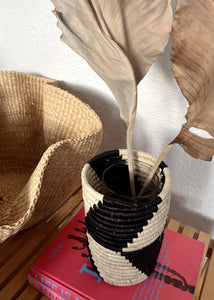 Rwandan Woven Vase/Wine Holder - Black & Natural