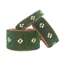 Load image into Gallery viewer, Tanzanian Diamond Green + Pearl Beaded Leather Bracelet
