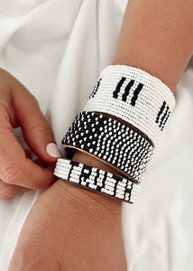 Tanzanian Black + White Stitches Leather Bracelet