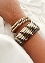 Load image into Gallery viewer, Tanzanian Tri Rainbow + Pearl Beaded Leather Bracelet
