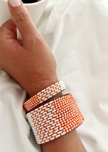 Tanzanian Orange and White Ombre Leather Bracelet