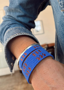 Tanzanian Periwinkle Stitches Leather Bracelet