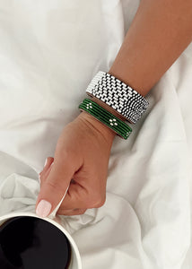 Tanzanian Diamond Green + Pearl Beaded Leather Bracelet