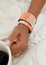 Load image into Gallery viewer, Tanzanian Orange and White Ombre Leather Bracelet
