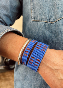 Tanzanian Periwinkle Stitches Leather Bracelet