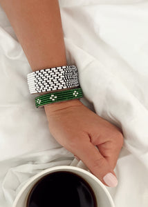 Tanzanian Diamond Green + Pearl Beaded Leather Bracelet