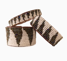 Load image into Gallery viewer, Tanzanian Tri Rainbow + Pearl Beaded Leather Bracelet
