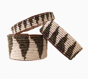 Tanzanian Tri Rainbow + Pearl Beaded Leather Bracelet