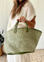 Load image into Gallery viewer, Sisal Stripe Tote - Green/Ivory

