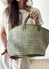 Load image into Gallery viewer, Sisal Stripe Tote - Green/Ivory
