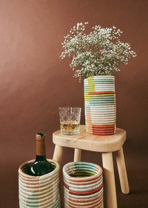 Rwandan Woven Vase/Wine Holder - Pinks