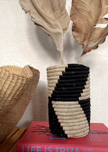 Rwandan Woven Vase/Wine Holder - Black & Natural