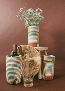 Rwandan Woven Vase/Wine Holder - Pinks