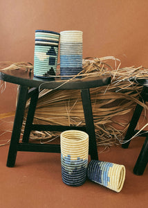 Rwandan Woven Vase/Wine Holder - Blues